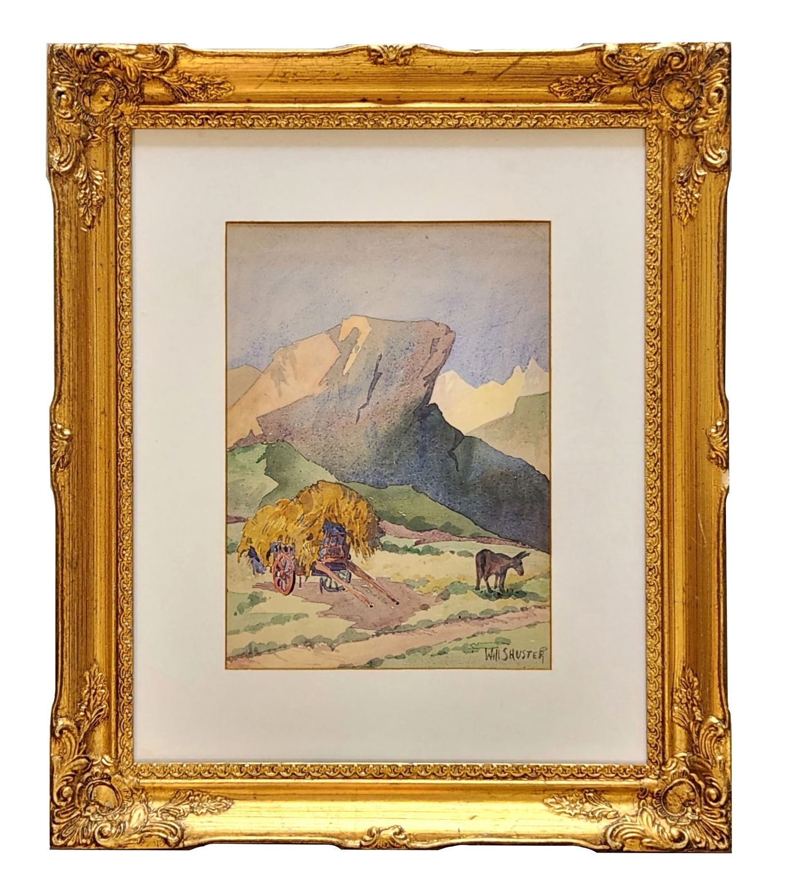 Will Shuster (1893 - 1969) American: Will Shuster (1893 - 1969) American Watercolor on Paper Measure 11"in H x 8"in W and 19 1/2"in H x 16 1/3"in W x 1 1/2"in D with frame Known for: Mod figure, landscape, illustrator Name variants: Will