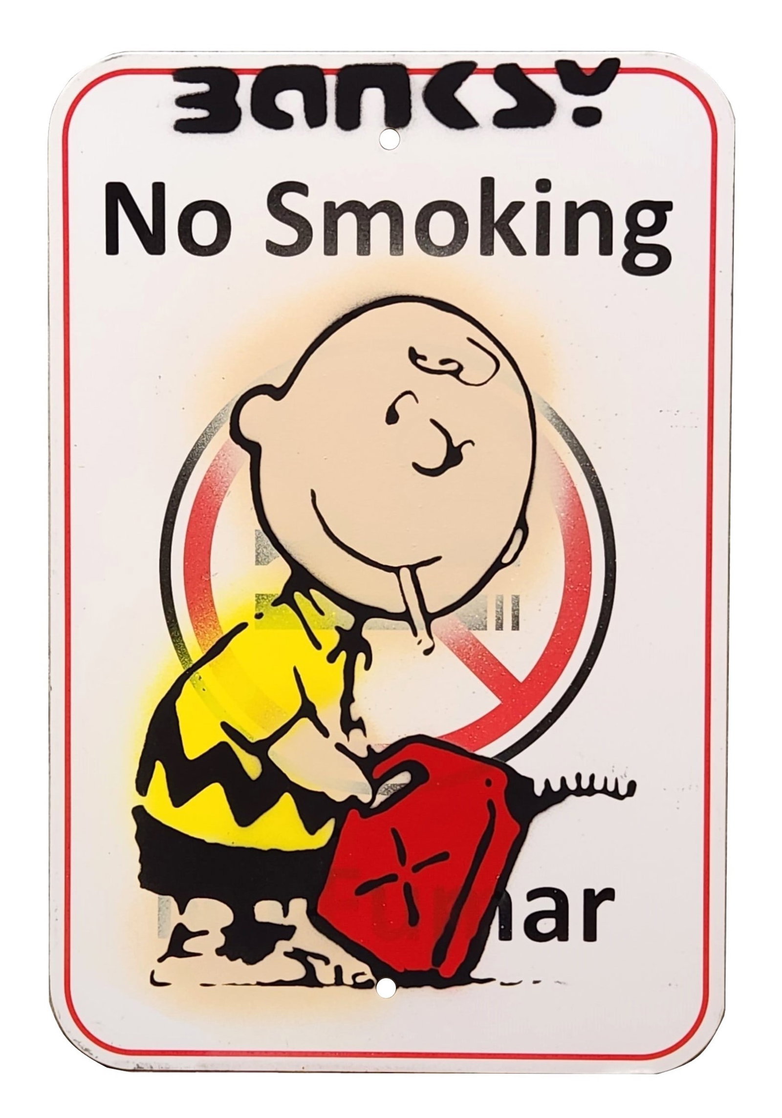 Banksy (Born 1974) England: Banksy (Born 1974) England Title: Charlie Brown - Firestarter Spray Paint on Metal Measure 18"in H x 12"in W Known for: Graffiti art with political themes Biography: A prolific British graffiti artist