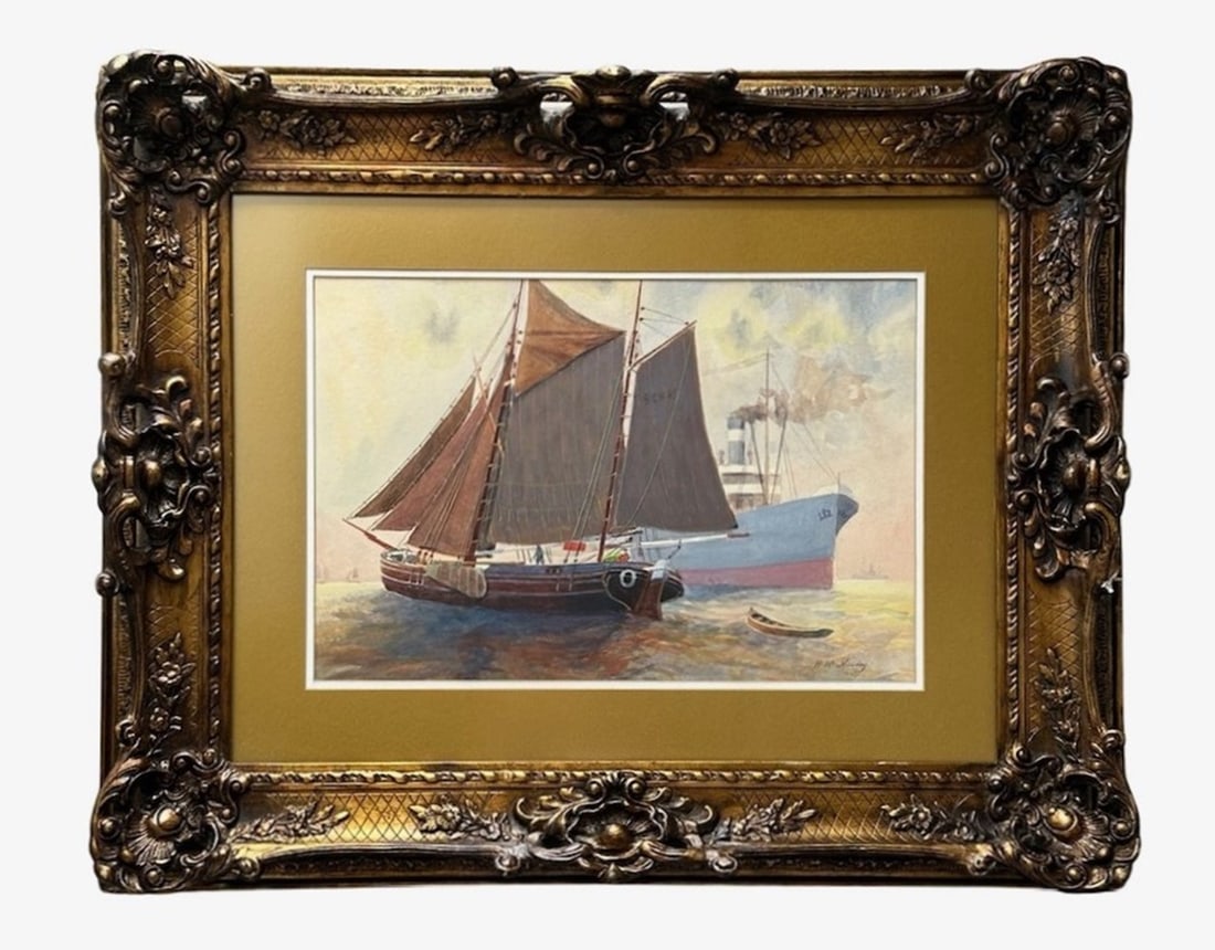 Hendrik Willem Mesdag (1831 - 1915) Holland: Hendrik Willem Mesdag (1831 - 1915) Holland Watercolor on Paper Measure 12"in H x 18"in W and 24 33/4"in H x 30 3/4"in W x 3"in D with frame Known for: Hague School painting, seascape, figure,