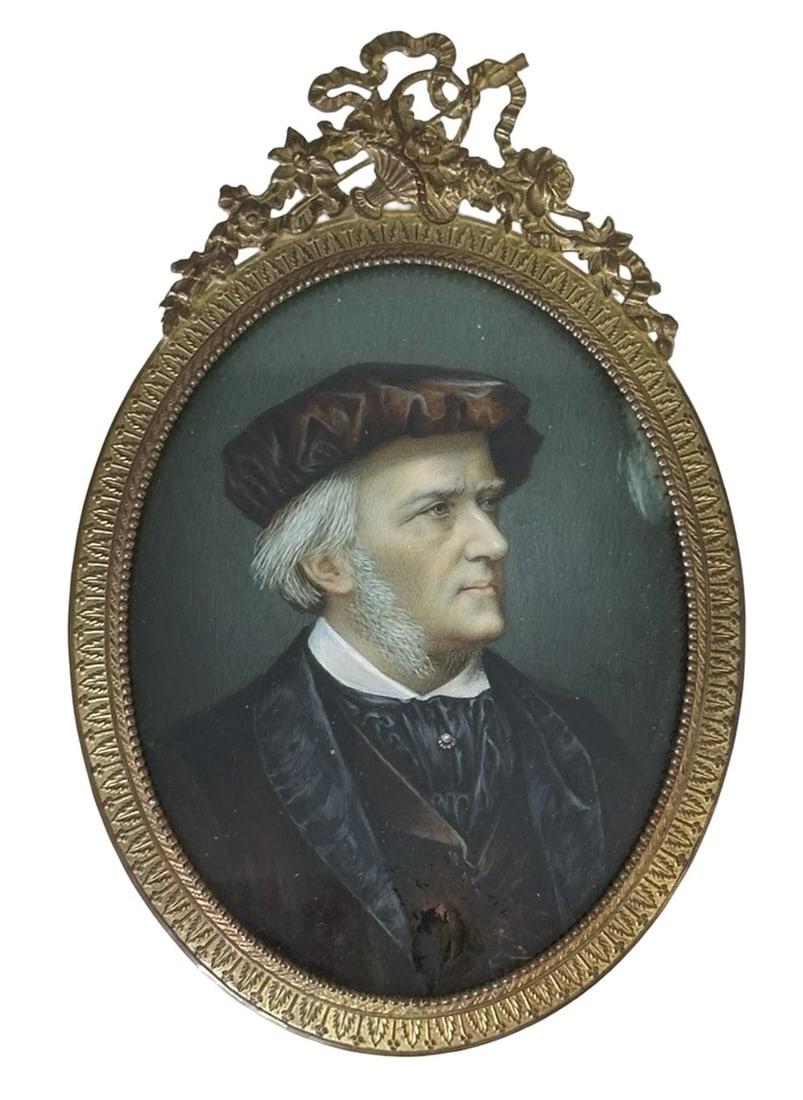 Antique Hand Painted Framed Portrait of Richard Wagner Plaque (1 of 4)