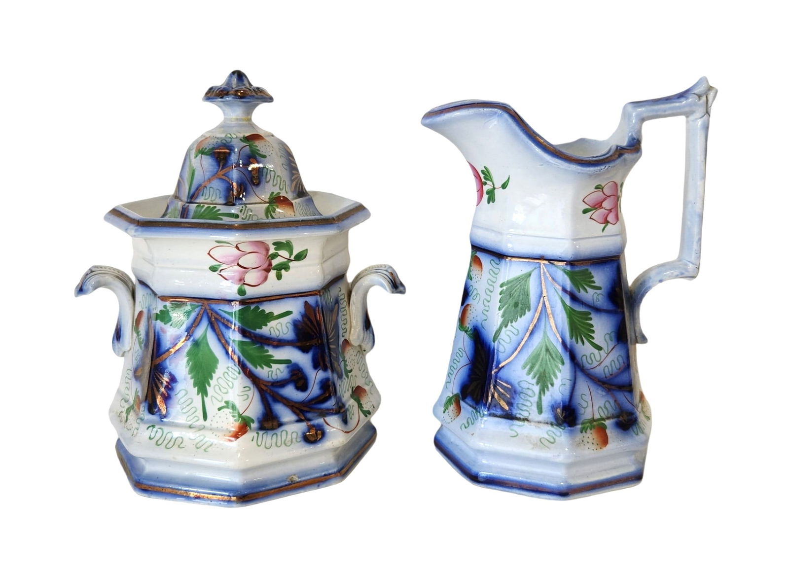 Gaudy Ironstone Flow Blue Strawberry Teapot Set (1 of 5)