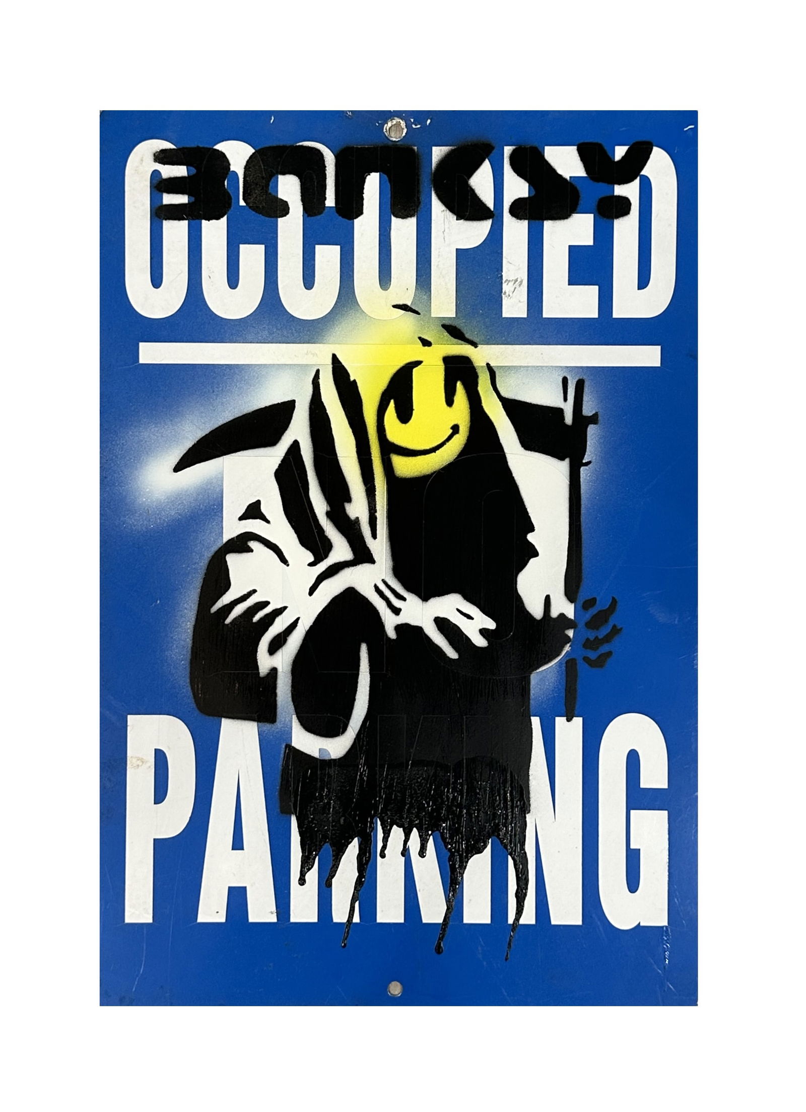 Banksy - Spray Paint Graffiti Occupied Parking Sign (1 of 1)