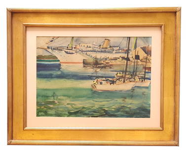 Henry Martin Gasser (1909 - 1981) American: Henry Martin Gasser (1909 - 1981) American Watercolor on Paper Measure 14"in H x 20"in W and 24"in H x 30"in W with frame Known for: Town-landscape, marine, genre Biography: Painter, lectur