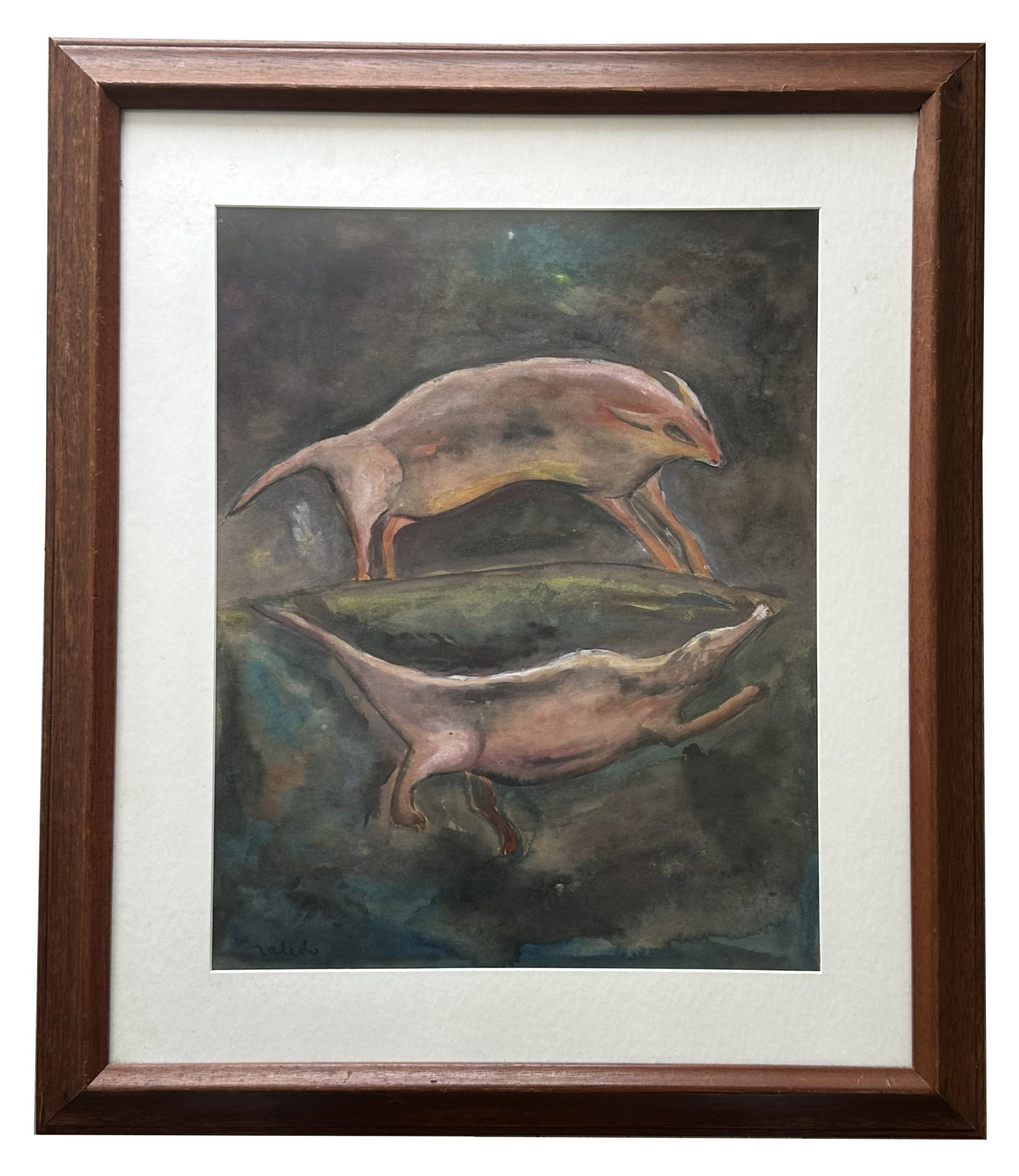 Francisco Benjamin Lopez Toledo (1940 - 2019) Mexico: Francisco Benjamin Lopez Toledo (1940 - 2019) Mexico Gouache on Board Measure 17"in H x 13 1/2"in W and 24 1/2"in H x 21"in W with frame Known for: Fantasy animal and people painting, prints, collages