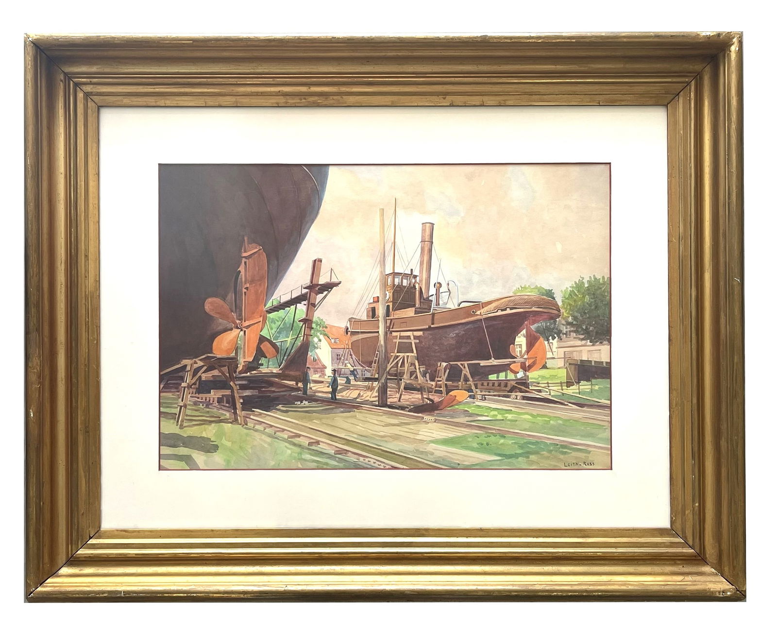 Harry Leith-Ross (1886 - 1973) British: Harry Leith-Ross (1886 - 1973) British Watercolor on Paper Measure 12 1/2"in H x 18 1/2"in W and 23 1/4"in H x 29 1/4"in W x 2 1/4"in D with frame Known for: Landscape, shore-harbor-marine painting <b