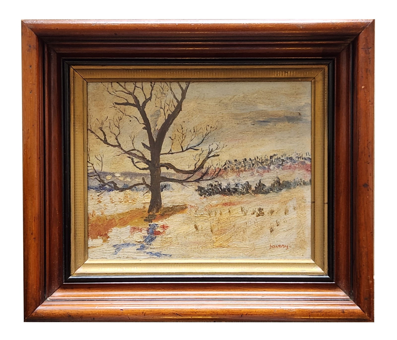 After Albert Saverys (1886 - 1964) Belgian: After Albert Saverys (1886 - 1964) Belgian Oil on Canvas Measure 7 1/2"in H x 9 1/2"in W and 12"in H x 14 1/4"in W with frame Known for: Landscape, figure, still life paintings Name variants: Albert S