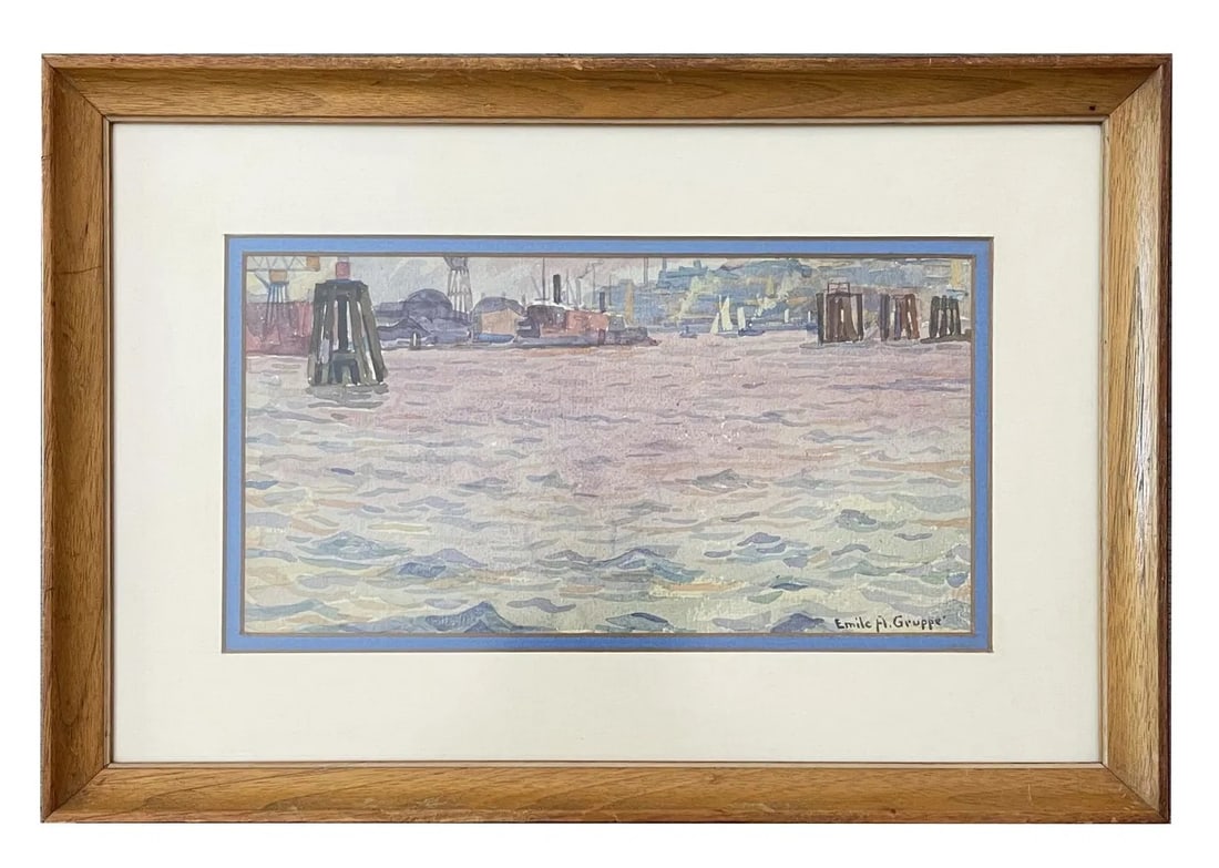 Emile Albert Gruppe (1896 - 1978) American: Emile Albert Gruppe (1896 - 1978) American Watercolor on Paper Measure 5 1/4"in H x 10"in W and 10 1/4"in H x 15"in W with frame Biography: Born in Rochester, New York, Emile Gruppe became a renowned