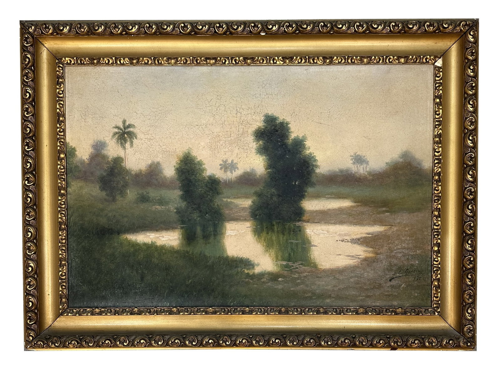 Juan Gil Garcia (1879 - 1932) Cuban: Juan Gil Garcia (1879 - 1932) Cuban Oil on Canvas Measure 23 1/2"in H x 35 1/2"in W and 31 1/2"in H x 43 1/2"in W with frame Biography: Juan Gil Garcia was born in 1879 in Madrid, Spain. He emigrated 
