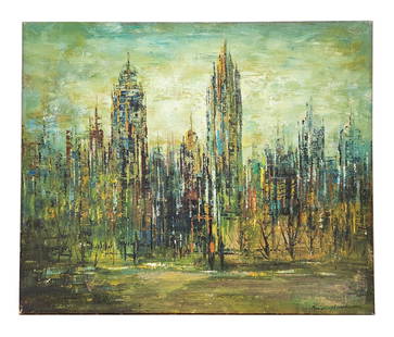 Max Gunther (1934 - 1974) Switzerland: Max Gunther (1934 - 1974) Switzerland Oil on Canvas Measure 20"in H x 24"in W not framed Known for: Abstract cityscape painting, lithographs Biography: Born in Zurich in 1934, he studied in his hometo