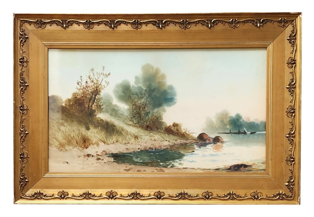 Francis Augustus Silva (1835 - 1886) American: Francis Augustus Silva (1835 - 1886) American Watercolor on Paper Measure 13 1/2"in H x 23 1/2"in W and 20 1/2"in H x 30 1/2"in W with frame Biography: Francis Augustus Silva was a Luminist painter of