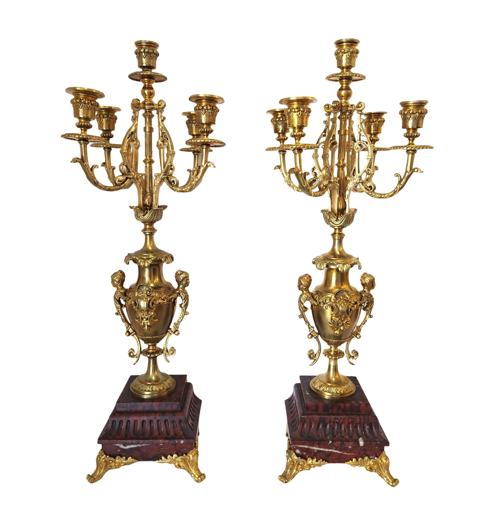 Pair of French Louis XVI Style Bronze and Red Marble Candelabras (1 of 6)