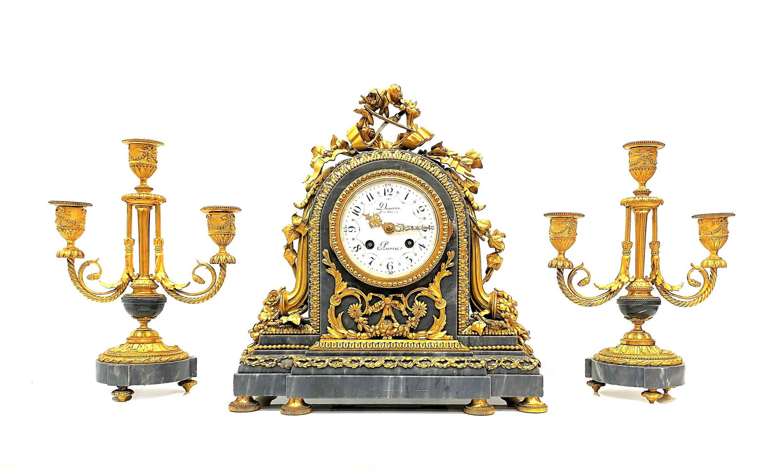 French Gilt Bronze and Blue Turquin Marble Clock