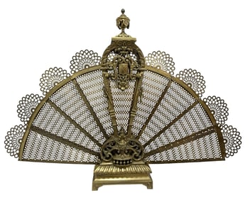 Antique Solid Brass Folding Peacock Fan Fireplace Screen