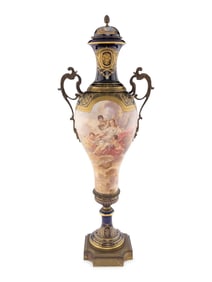 Monumental French Sevres Gilt Bronze Mounted Porcelain Palace Vase