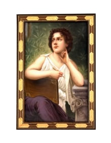 19th Century Germany Porcelain Plaque Painted Portrait of a Lady