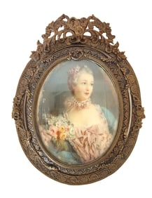 Antique Hand Painted Miniature Plaque of Madame Pompadour
