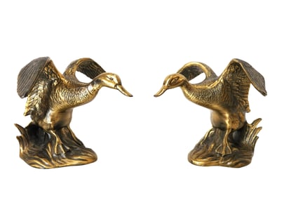 Pair of 1970s Large solid Brass Mallard Ducks Flying
