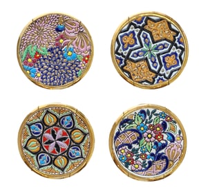 Lot of Four Hand Painted Enamel and Sterling Silver Ceramics Plate