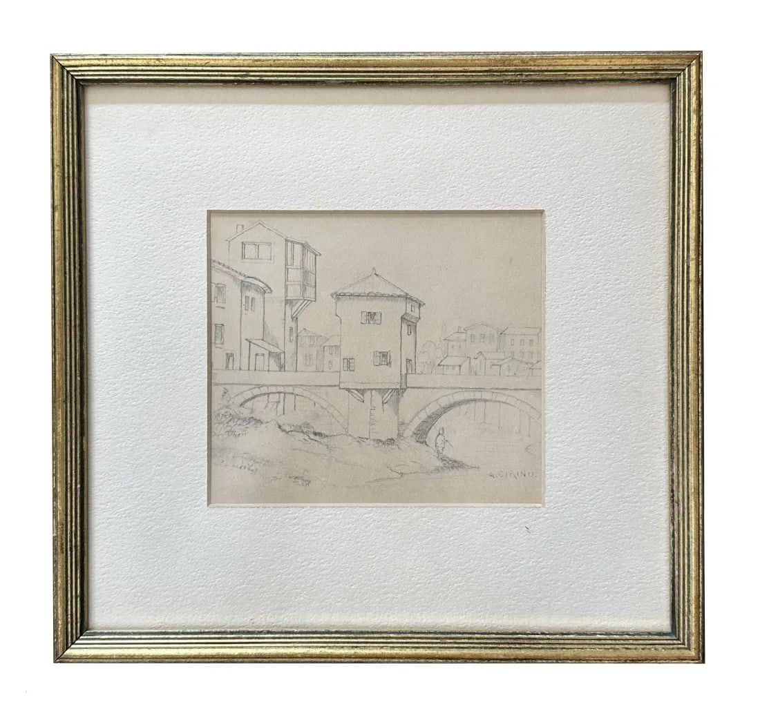Antonio Cirino (1889 - 1983) Italy: Antonio Cirino (1889 - 1983) Italy Pencil on Paper Measure 5"in H x 5 1/2"in W and 10"in H x 10 1/2"in W with frame Known for: Landscape-village-coastal painting, design Biograp