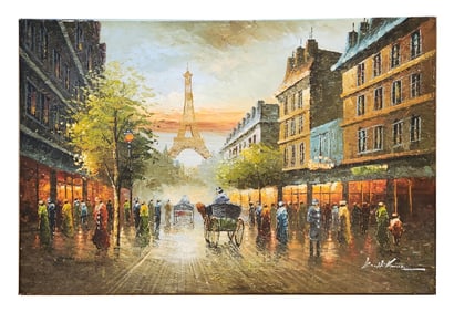 Possible French Impressionist Street Scene Nicely Unframed Signed Oil Painting