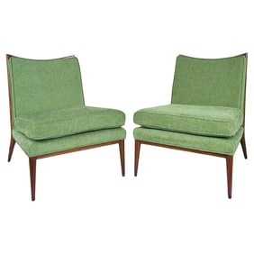 1950s Paul McCobb Directional Walnut Slipper Chairs, Pair Newly Upholstered