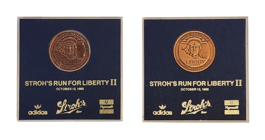 Two Stroh's Run For LibertyII Medal/Coin October 12, 1985 Centennial 1886/1986 Rare