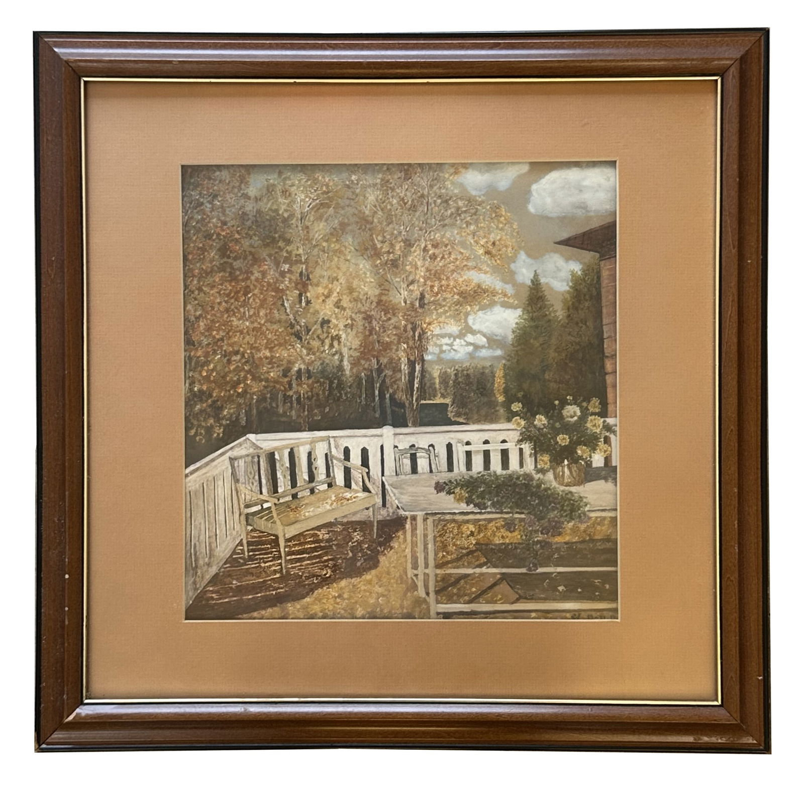Vintage Autumn Garden View Painting Signed (1 of 5)