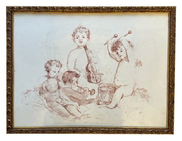 Vintage Hand Painted Tile of Children Playing Music