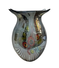Vintage French Mouth Blown Art Glass Vase In A Millefiori Style