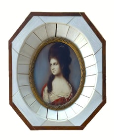 Antique French Hand Painted Miniature Portrait Plaque of Elizabeth Ann Linley