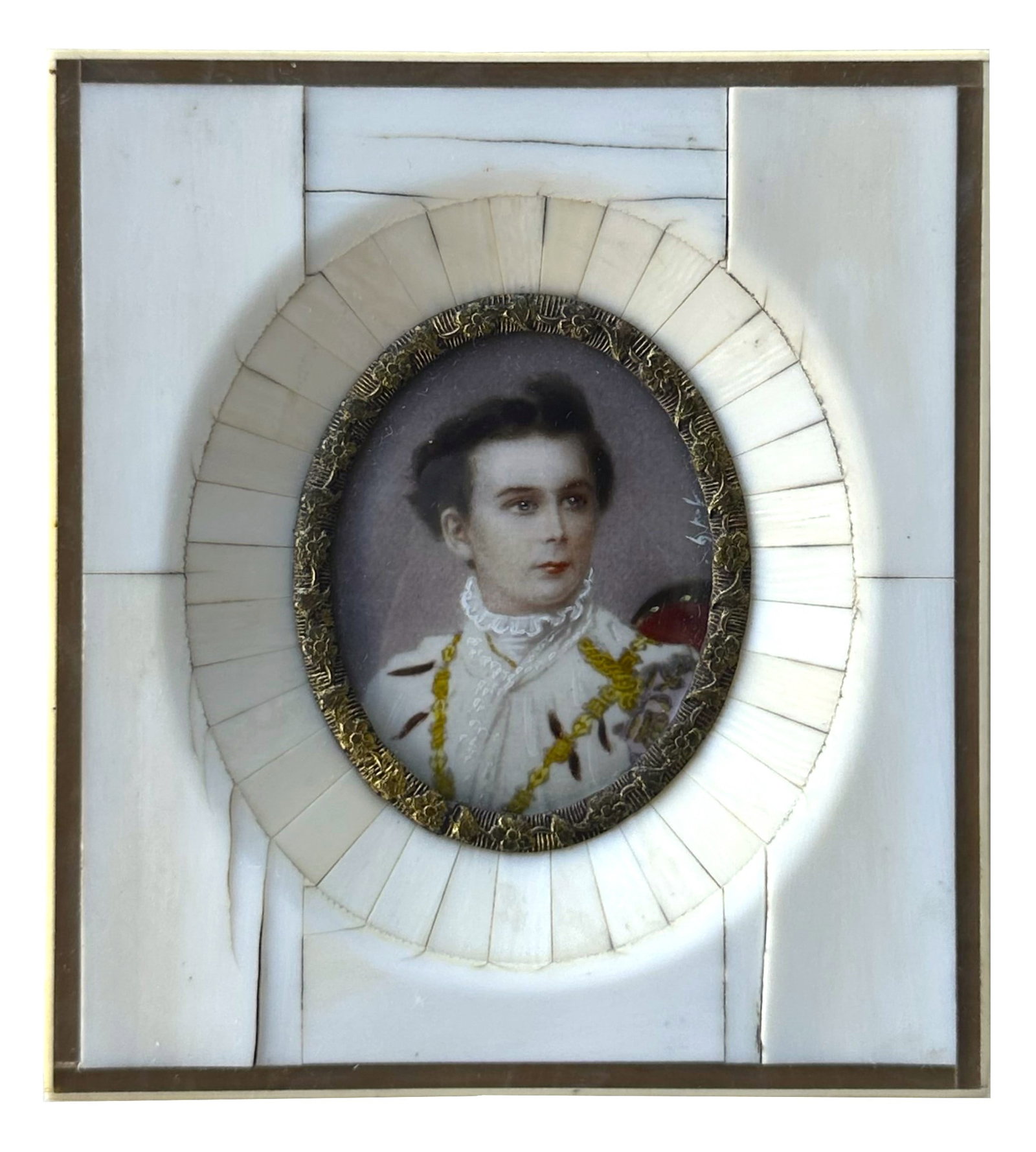 Antique French Hand Painted Miniature Portrait Plaque of King Ludwig II (1 of 3)