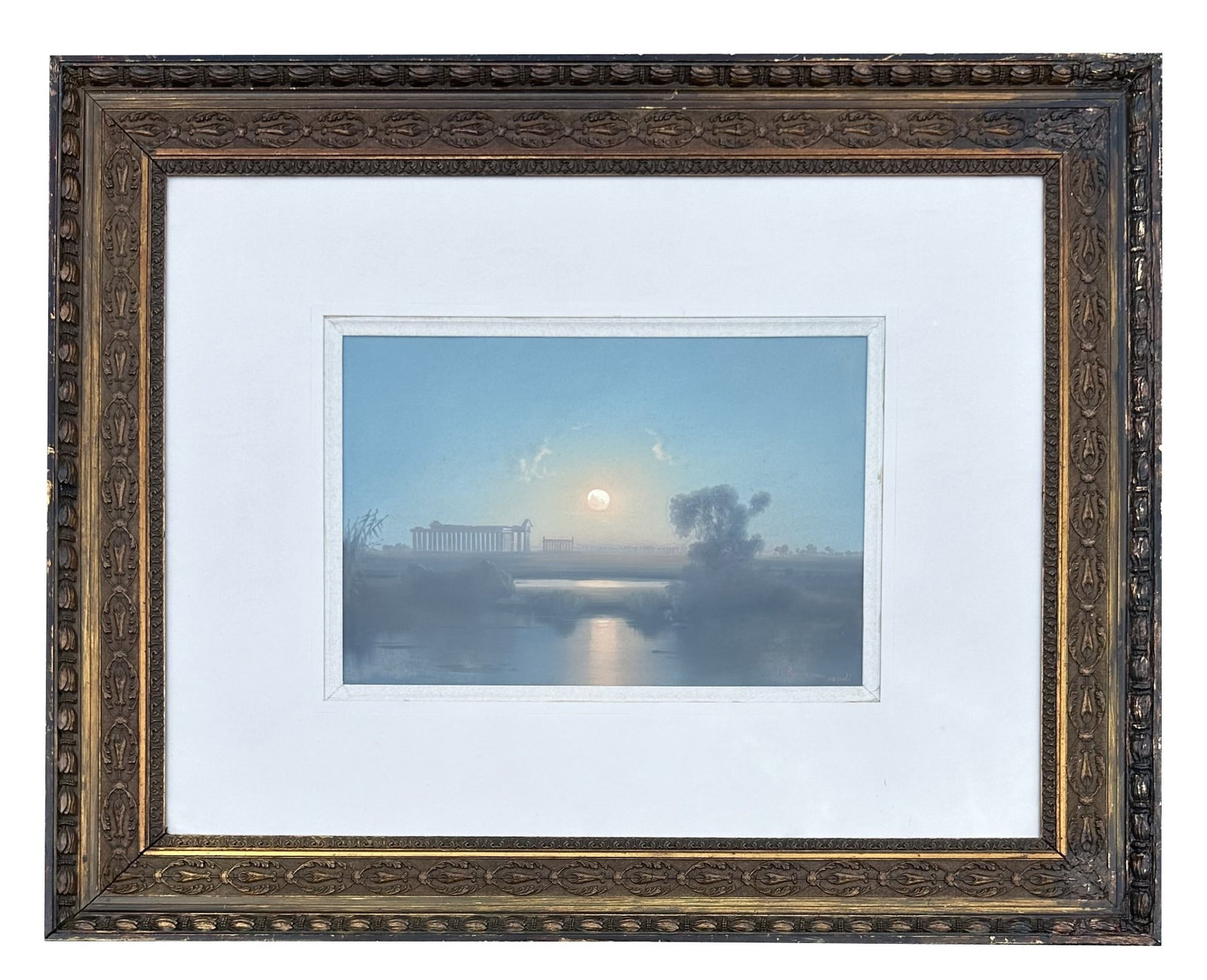Antique Napoli Lakescape Pastel by F. Romano: Antique Napoli Lakescape Pastel by F. Romano Pastel on Paper Mystery Artist - Unknown Possible Francesco Romano (1880 - 1924) Measure 11"in H x 16 1/2"