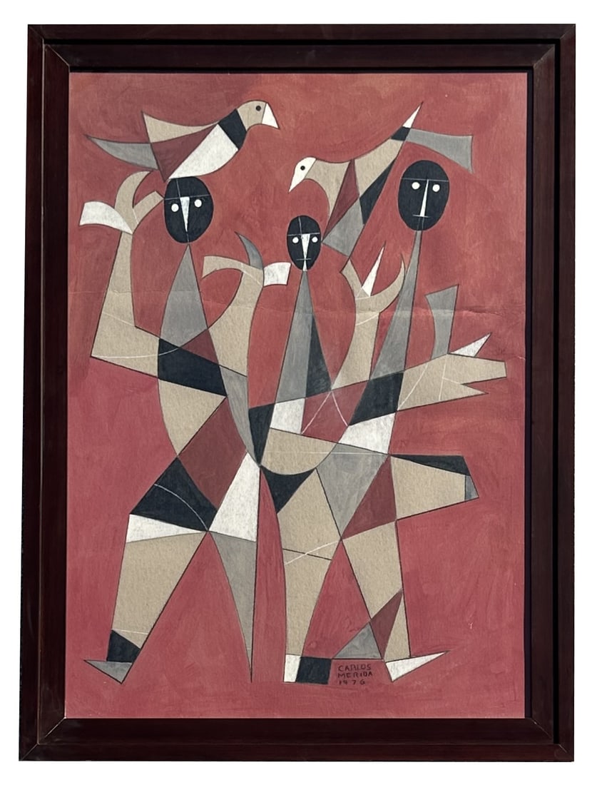 Carlos Merida (1891/95 - 1984) Guatemala: Carlos Merida (1891/95 - 1984) Guatemala Mixed Media on Board Measure 35 1/2"in H x 25 1/4"in W and 40"in H x 30"in W with frame Known for: Geometric abstract painting, graphics, murals Biography: Bor
