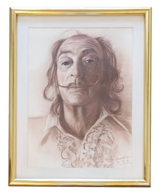 Vintage Portrait of Salvador Dali Signed by Sarret