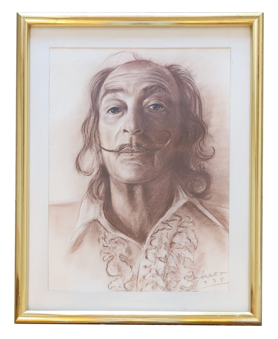 Vintage Portrait of Salvador Dali Signed by Sarret