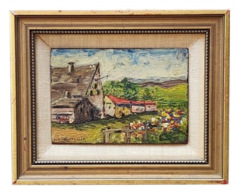 Vintage Framed Rural Landscape Oil Painting Signed Wang Manja