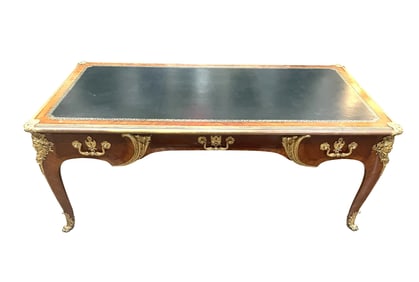 Attributed Paul Sormani & Fils Antique Louis XV Style French Empire Bronze Mounted Leather Top Desk
