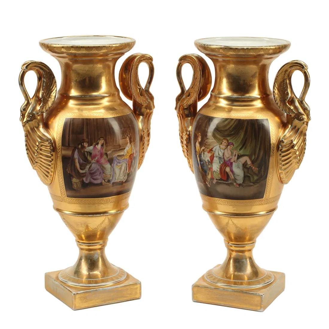 Pair of Gilt Finish KPM Style Porcelain Vases (1 of 5)