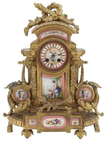 French Louis XV Style Ormolu and Porcelain Mantel Clock