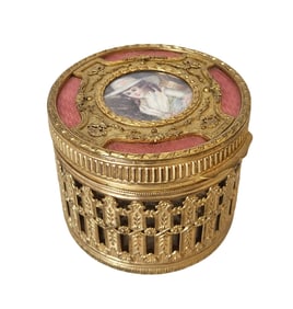 19th Century French Bronze Overlayed Vanity Powder/Jewelry Glass Jar/Box