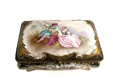 Antique 19th Century Large French Sevres Box Hand Painted