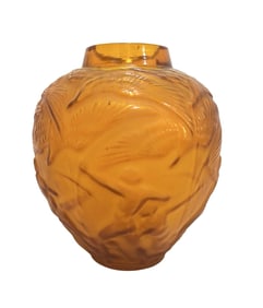 Art Deco Amber Glass Archers Vase Signed R. Lalique