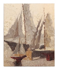 Mid Century Possible American Expressionist Sailboats Abstract  Coastal Painting