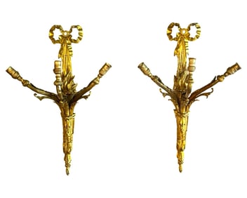 Pair of Antique French Louis XVI Omolu Bronze Wall Sconce