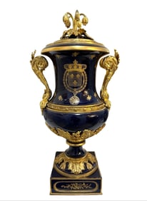 Antique French 19th Century Hand Painted Cobalt Blue Sevres Porcelain Vase