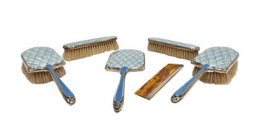 1930 Silver and Guilloche Enamel Vanity Set