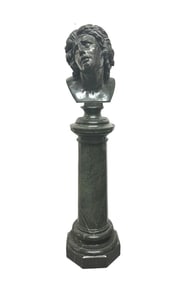 Antique 20th Century Italian Green Marble Life Size Bust On Stand c.1900