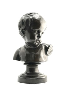 French Bronze Bust of Young Child on Marble Base