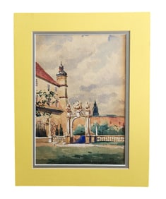 Krakowie Poland Skalka Vintage Watercolor Painting