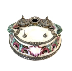 French Sterling and Porcelain Inkwell - A. Risler & Carre, Paris